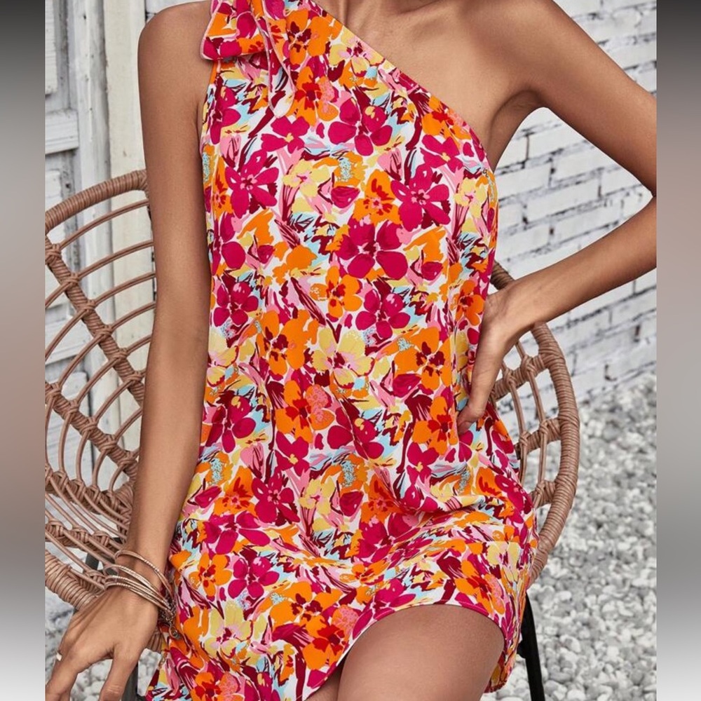 Vibrant Floral One-Shoulder Swim Coverup